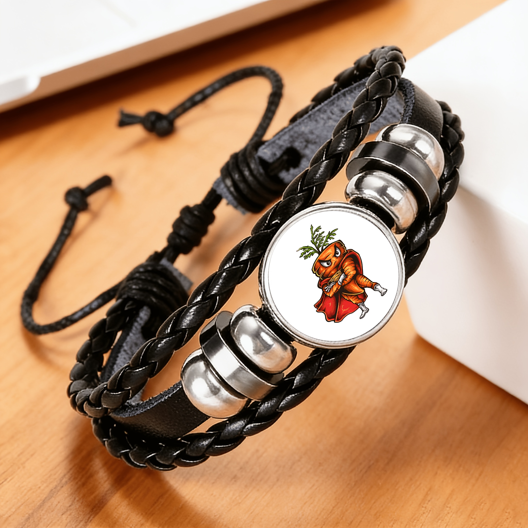 Black Woven Bracelet with Hero Motif, Unique Gift